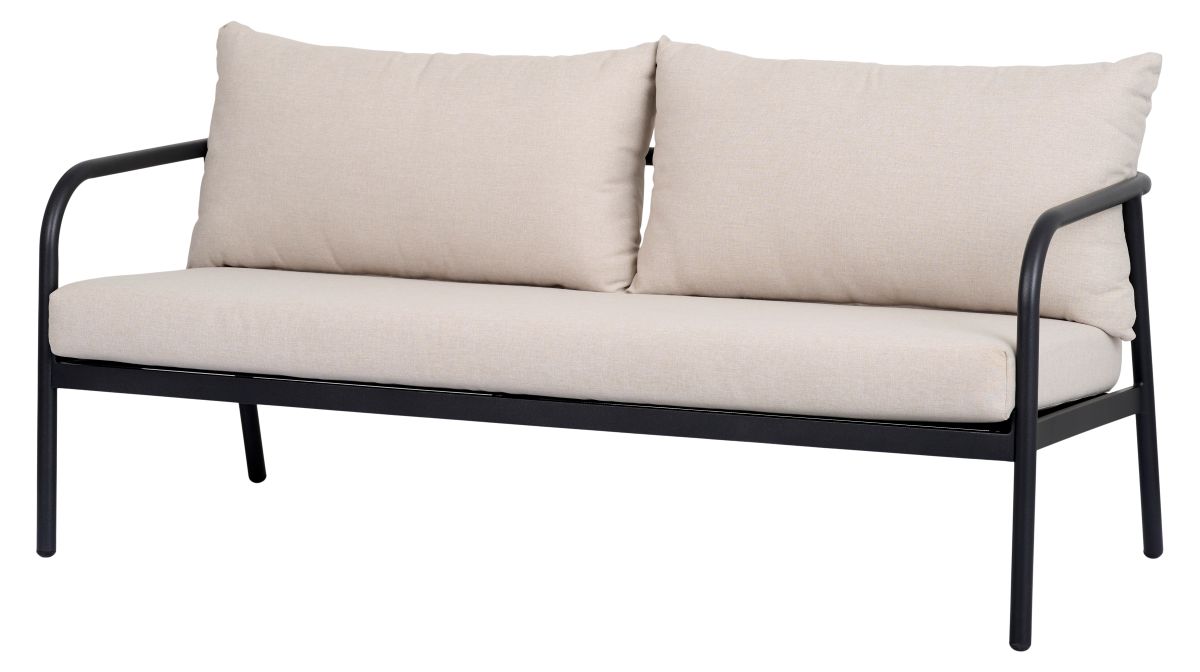 Manfred Sofasæt til haven 2 stole, sofa og borde sofa sort med lyse hynder