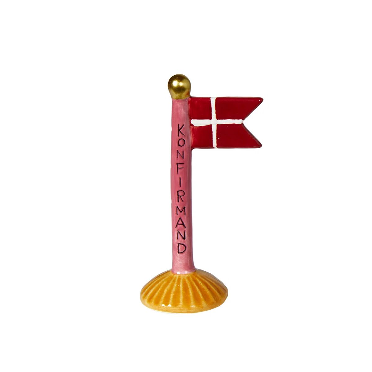 Keramik flag Konfirmand lyserød/gul 14 cm.