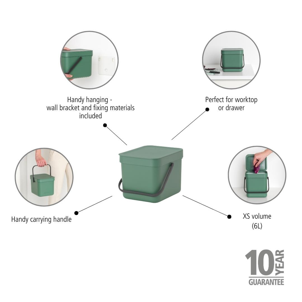 Affaldsspand m/låg sort.kon. 6 ltr. Grøn