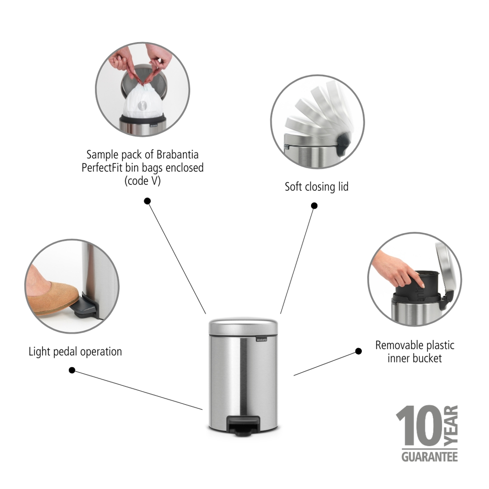 NewIcon Pedalspand 3 L mat stål