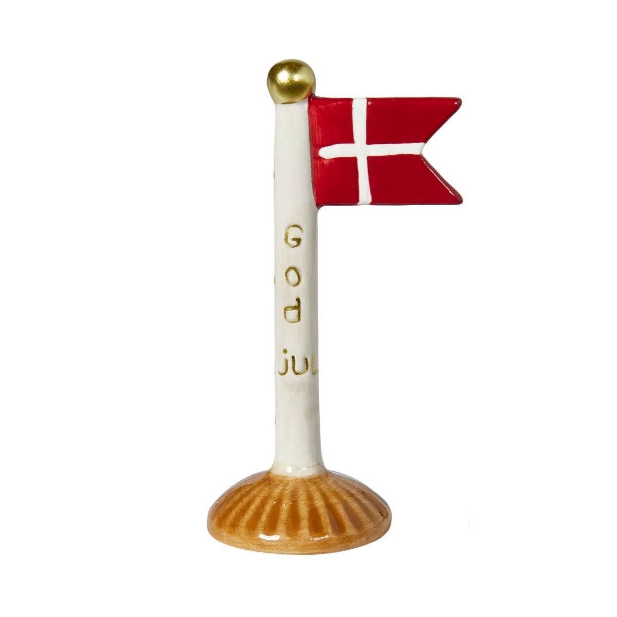 Keramik flag God Jul brun fod 14 cm.