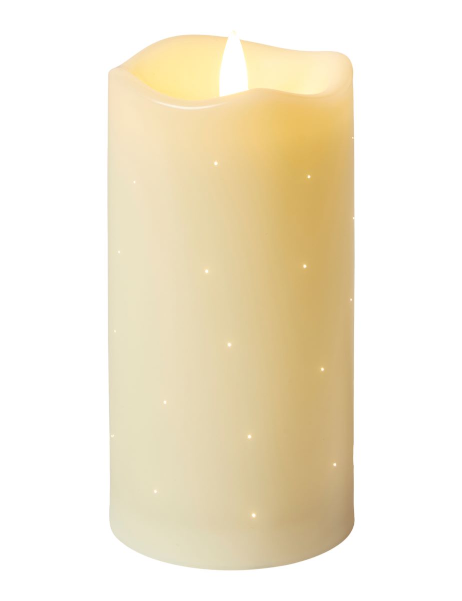 Da'core LED bloklys Twinkle Ø7,5 H15 cm. 6/18 timer plast hvid