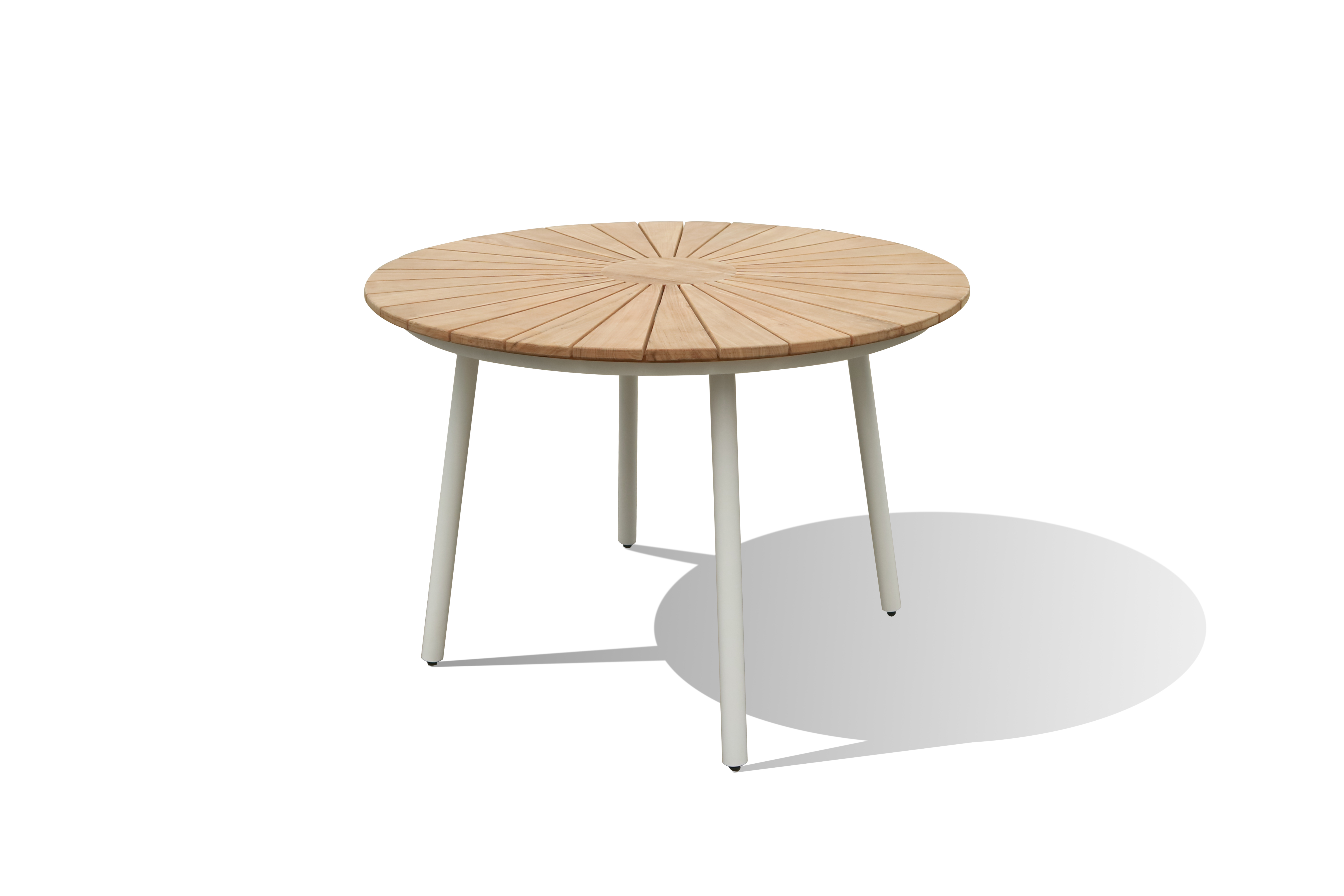 Home havebord Ø 110 cm. i hvid aluminium og kerneteak