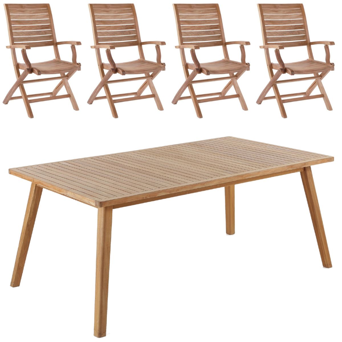 Bistro bord 180x100 cm + 4 Paris foldestole i kerneteak - Havemøbelsæt