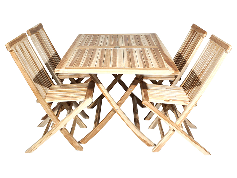 Houston bord 135x80 cm + 4 Houston foldestol i classic teak - Havemøbelsæt