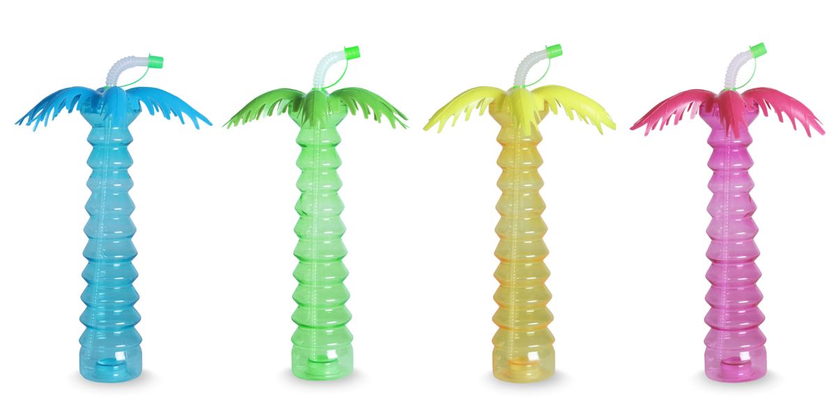 Sommerflaske med sugerør og LED lys 500 ml. assorteret palme