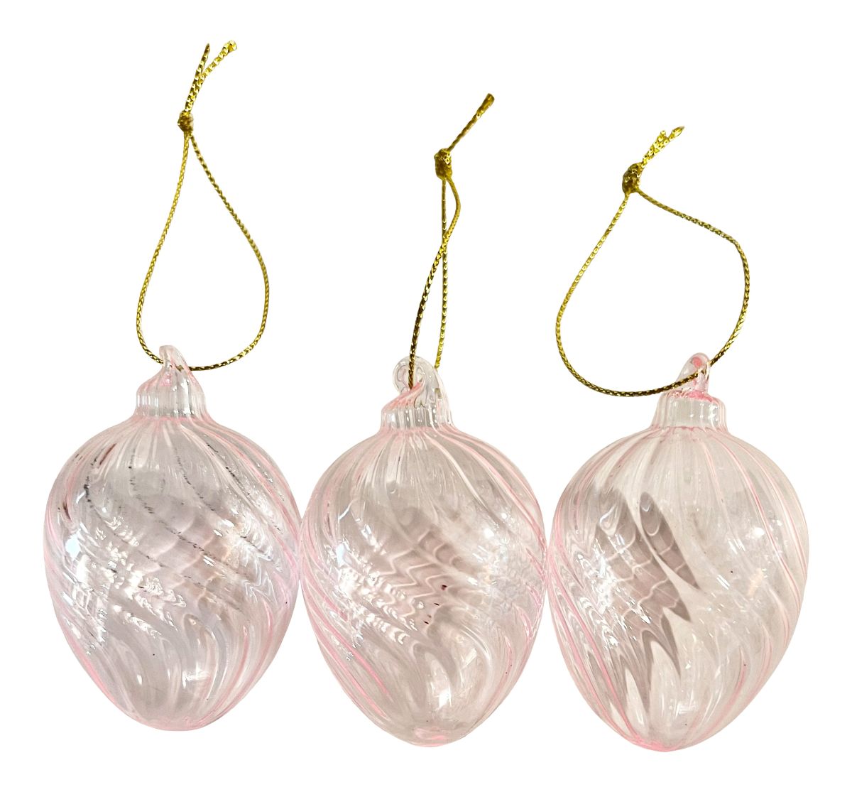 Dekorations Glasæg 7 cm. sæt med 3 stk. strib Rosa med guldsnor 