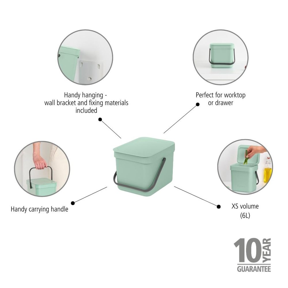 Affaldsspand m/låg sort.kon. 6 ltr. Jade grøn