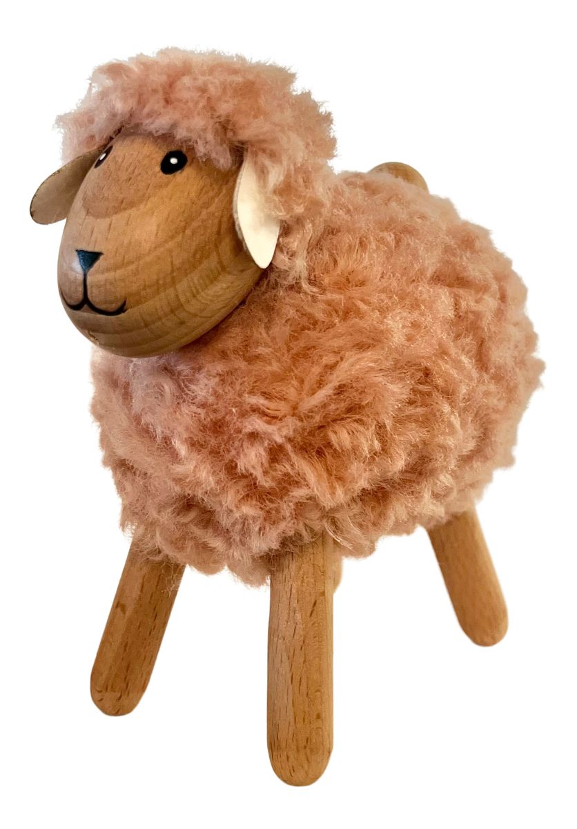 Får H13cm træ/polyester rosa