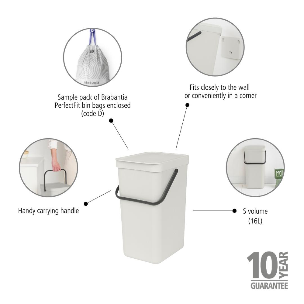 Affaldsspand m/låg sort.kon. 16 ltr. Lys grå