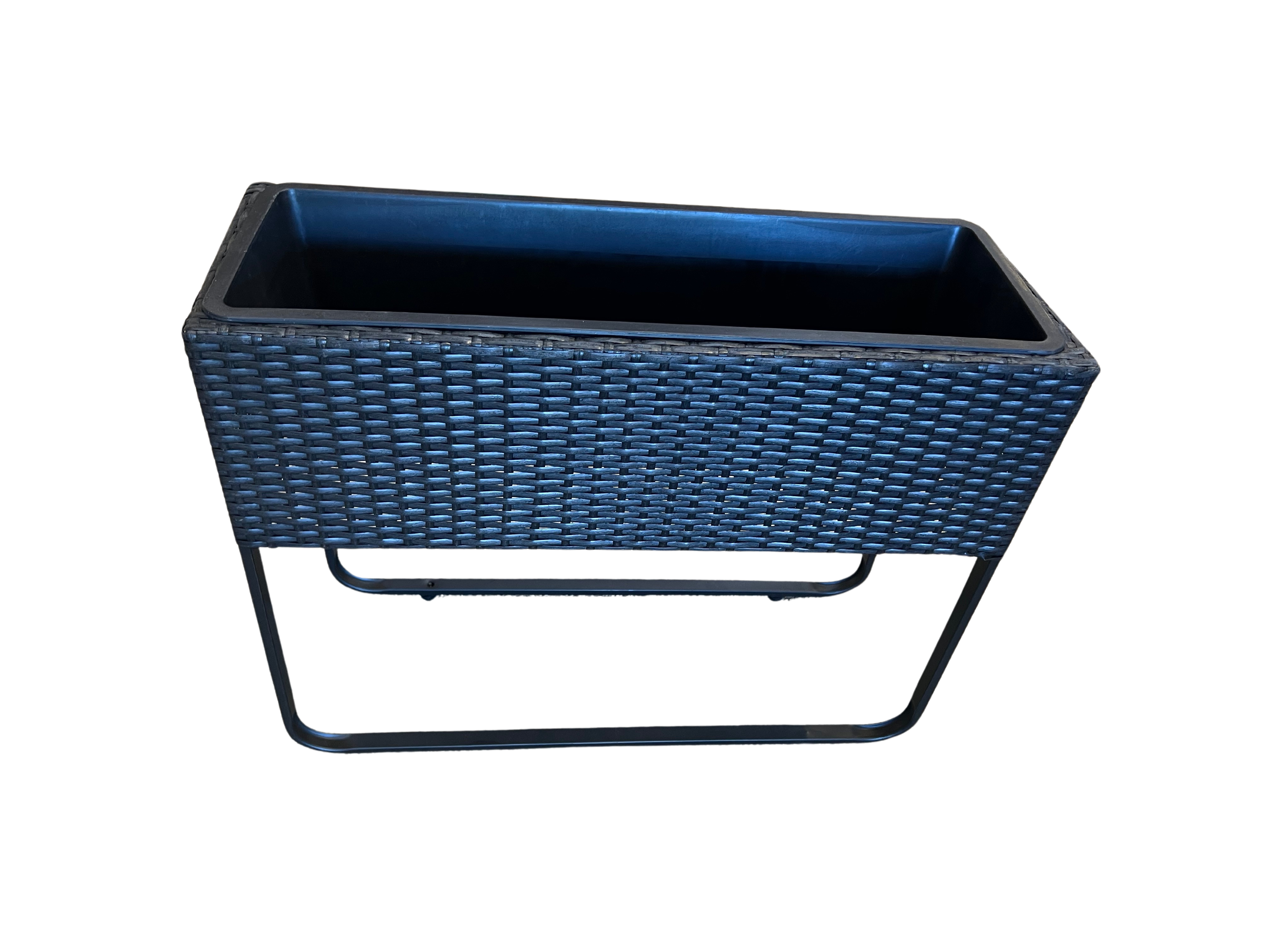 Plantekasse med ben polyrattan flet 60x20x50 cm sort