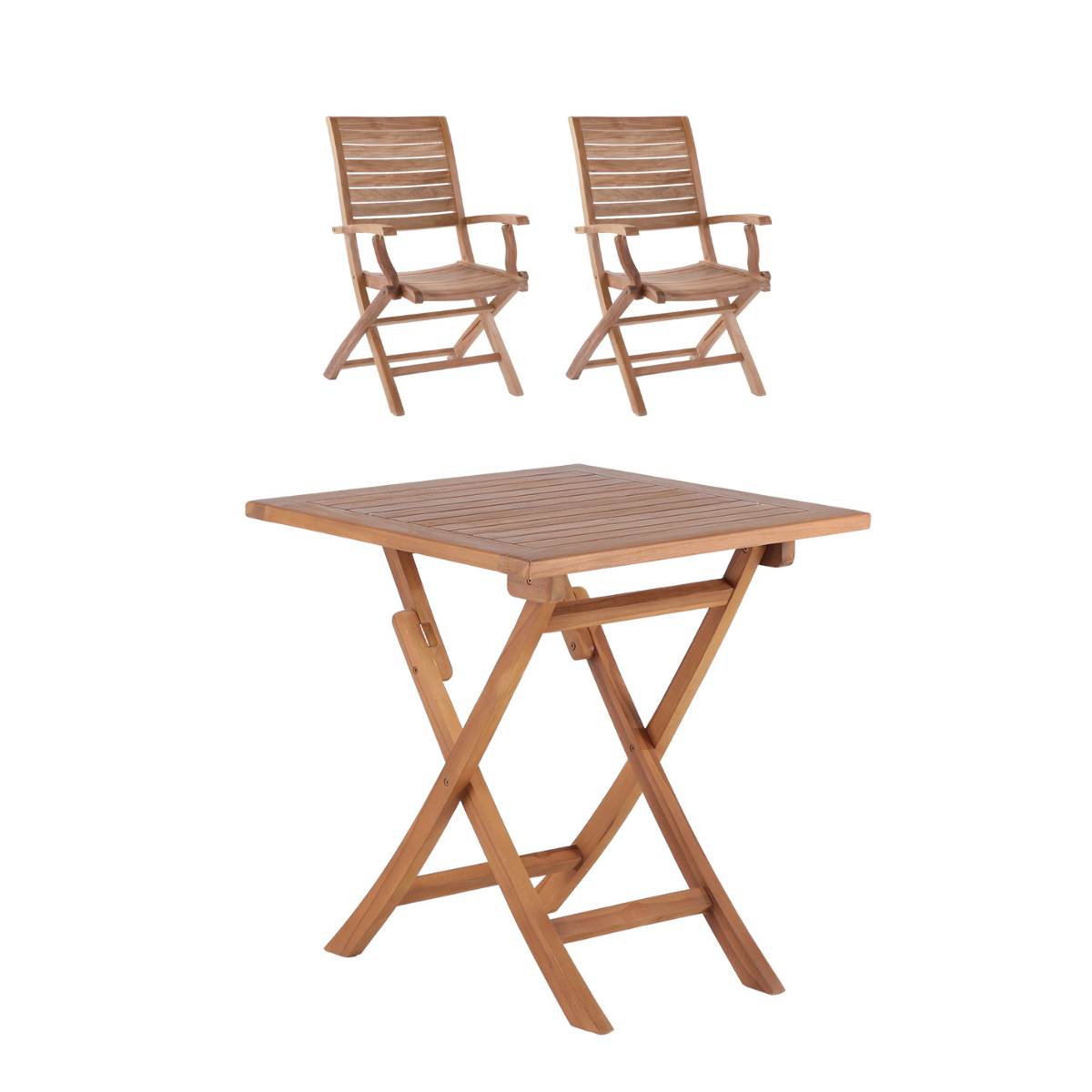 Cafésæt-Wilma bord 70x70cm og 2 Paris foldestole. Kerneteak