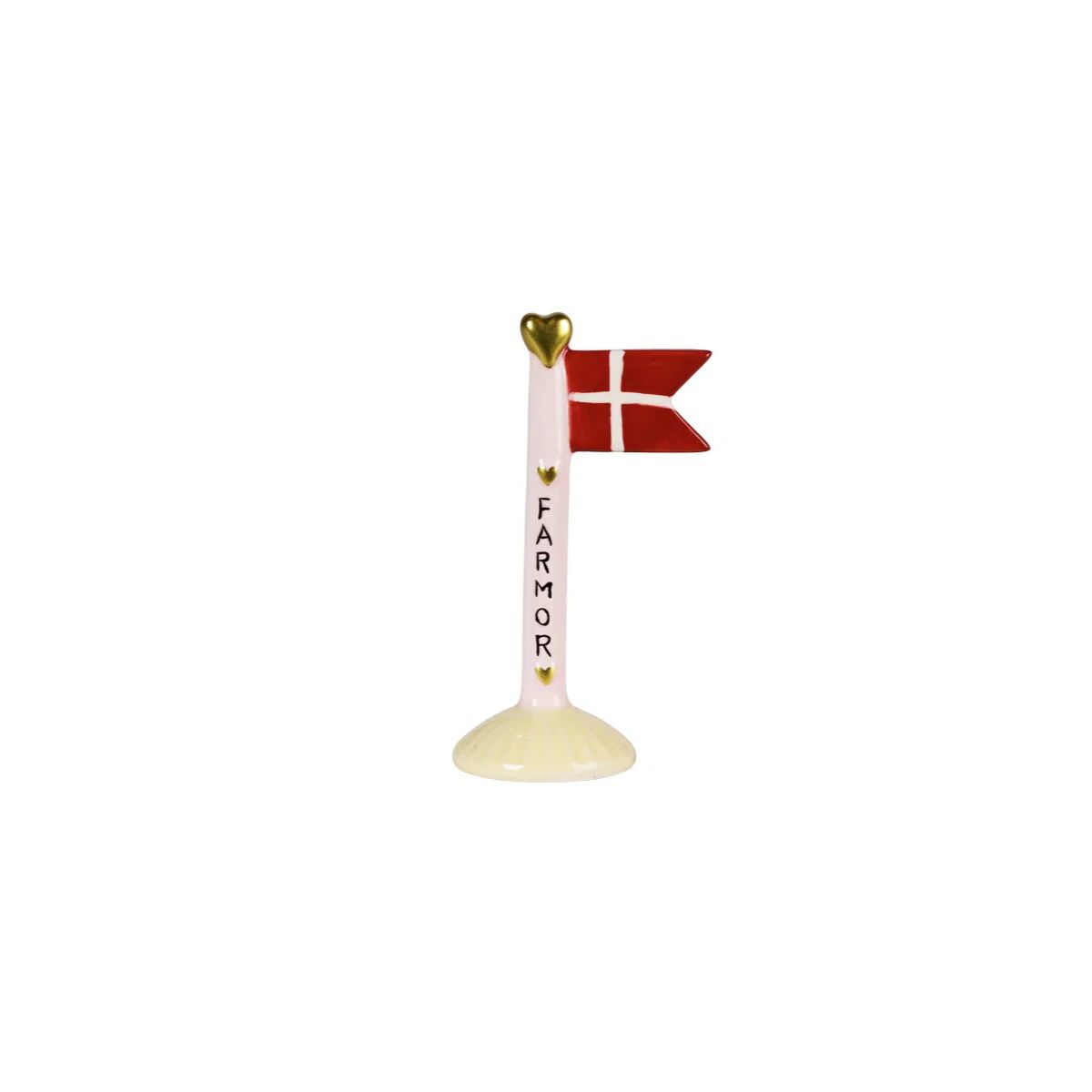 Keramik flag Farmor lyserød/gul 14 cm.
