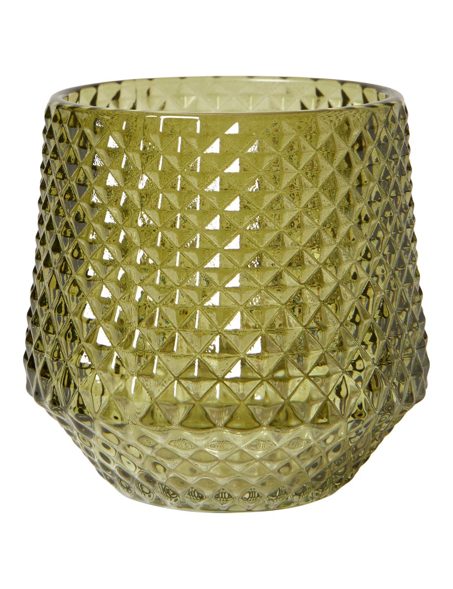 Lysestage i glas til fyrfadslys 3 stk. Ø 8x9 cm. - grøn