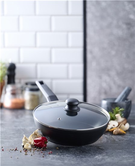 Sauterpande Ø26x6 cm m/låg - sort alu