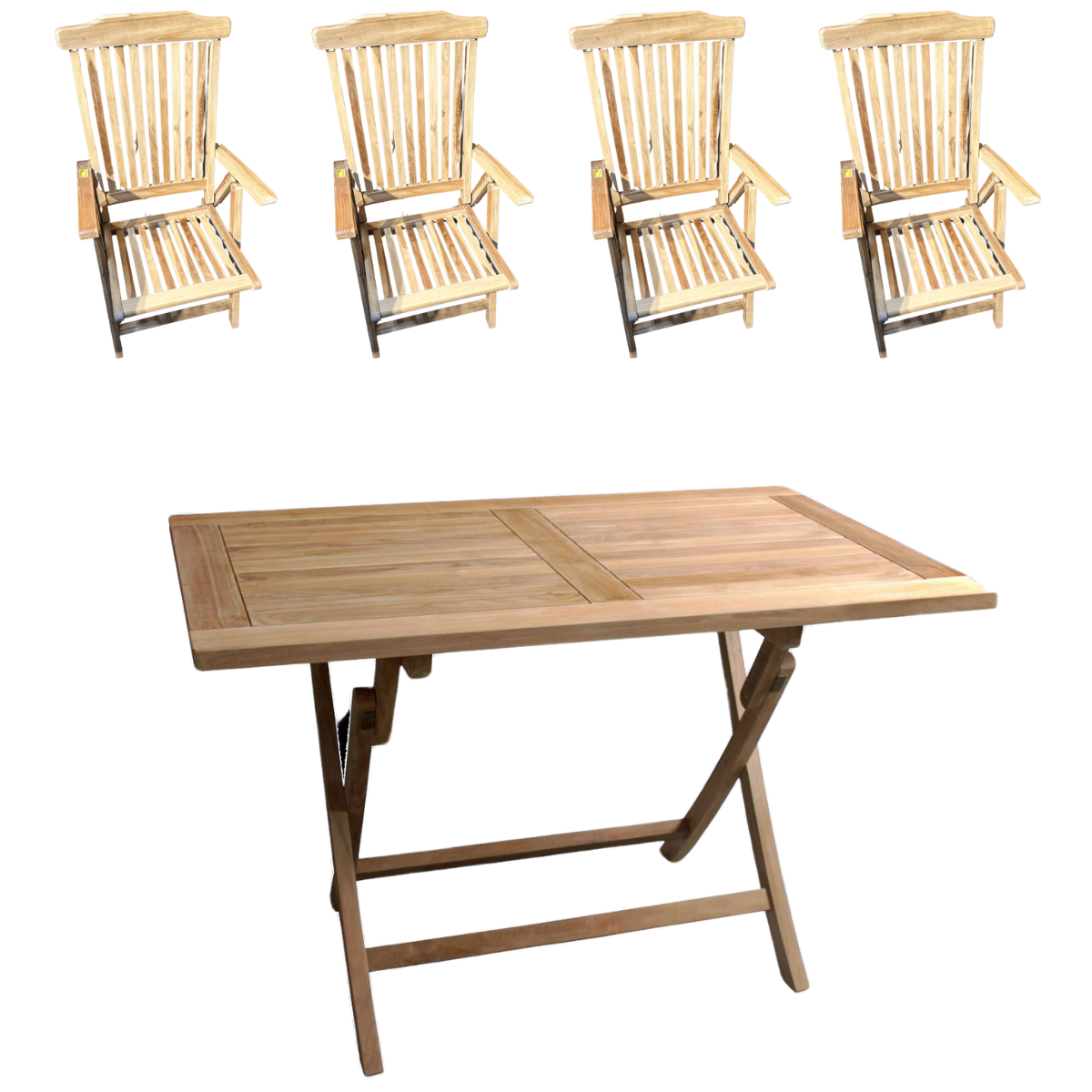 Havemøbelsæt Houston - foldbart havebord 135x85 cm. og 4 positionsstole i teak