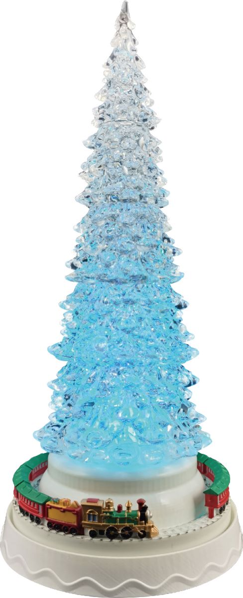 Conzept juletræ med farveflimmer - roterende tog og musik 16x33,8 cm 