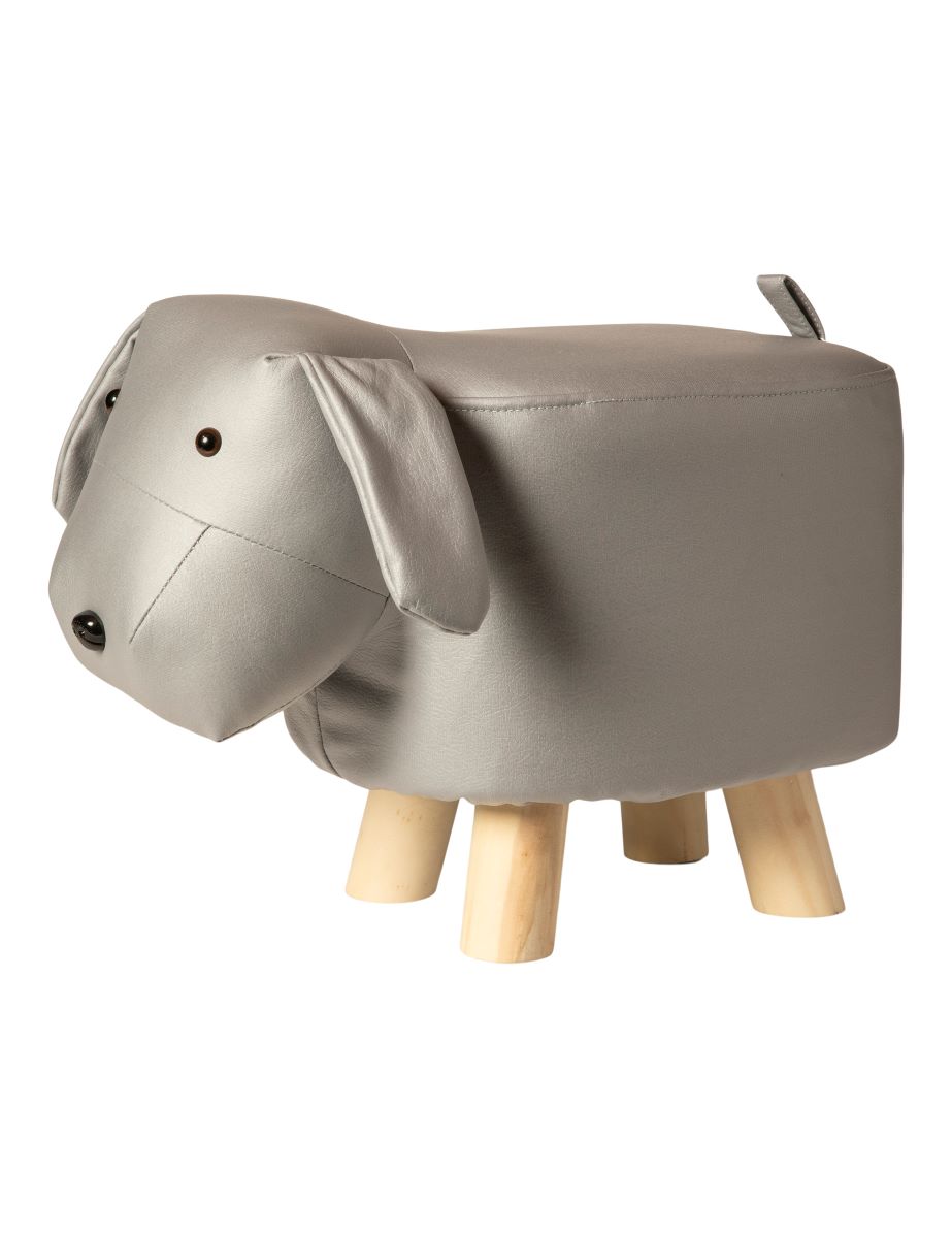 Hund skammel med træben 45x25x30 cm. PU grå